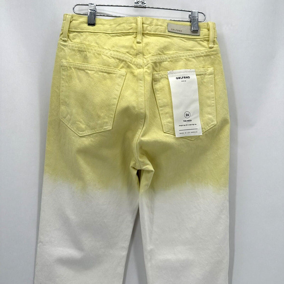 GRLFRND Mica Crop Straight Jeans Size 26 Raw Hem Pink Crush Dip Dyed Preppy Boho - Picture 5 of 11